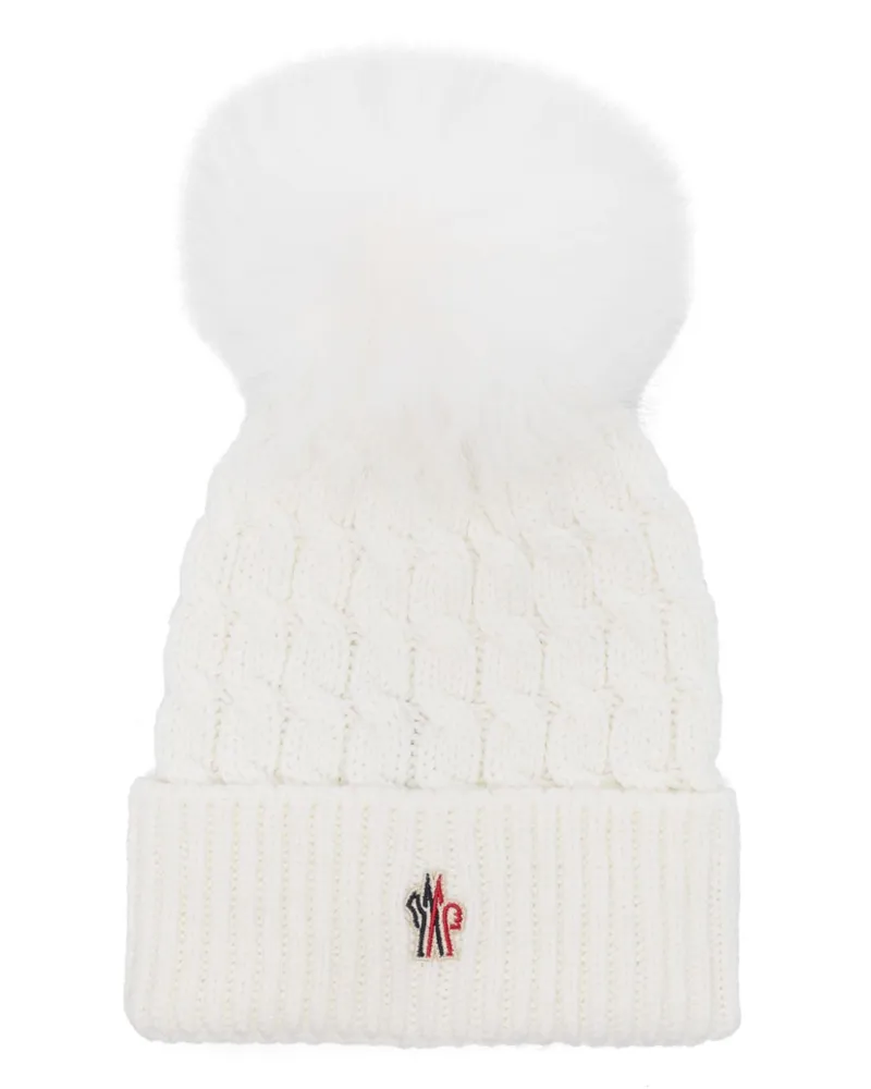 Moncler Beanie mit Bommel - Weiß Weiß