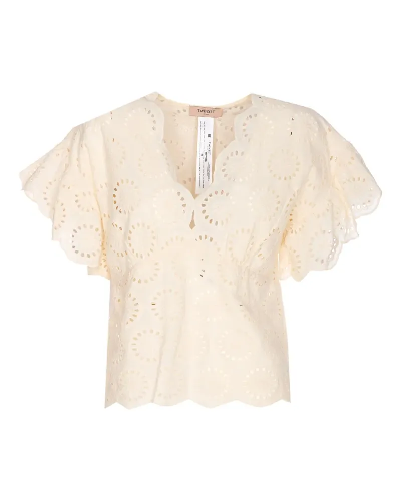 Twin-Set Bluse mit Lochstickerei - Weiß Weiß