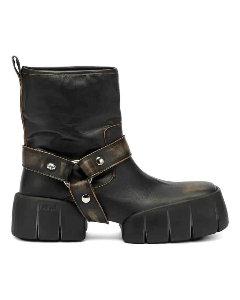 Diesel D-Tex strap-detail leather boots - Schwarz Schwarz