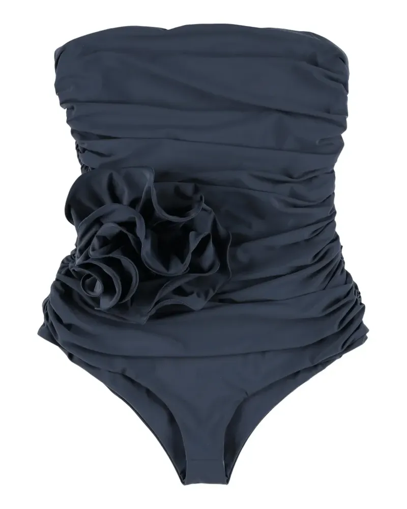 Magda Butrym floral-appliqué ruched swimsuit - Grau Grau