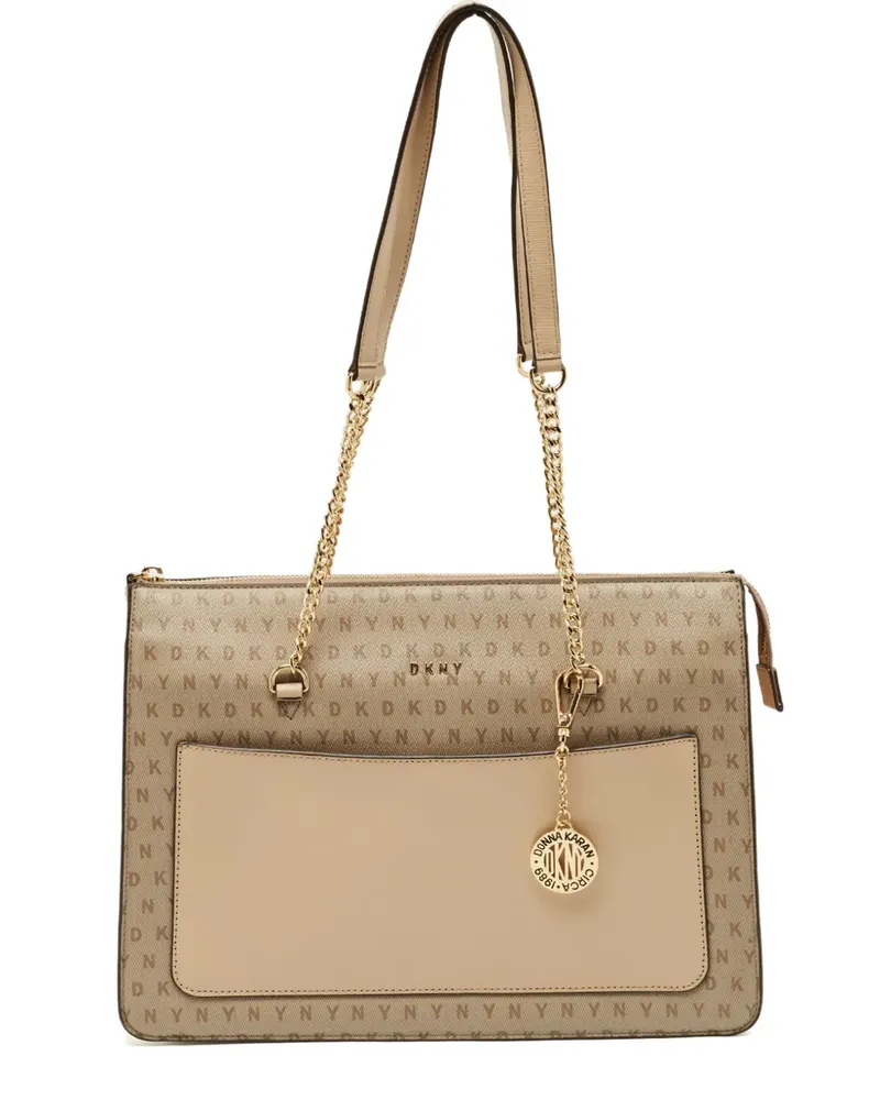 DKNY Tote Bag mit Monogramm und Logo-Schild - Nude Nude