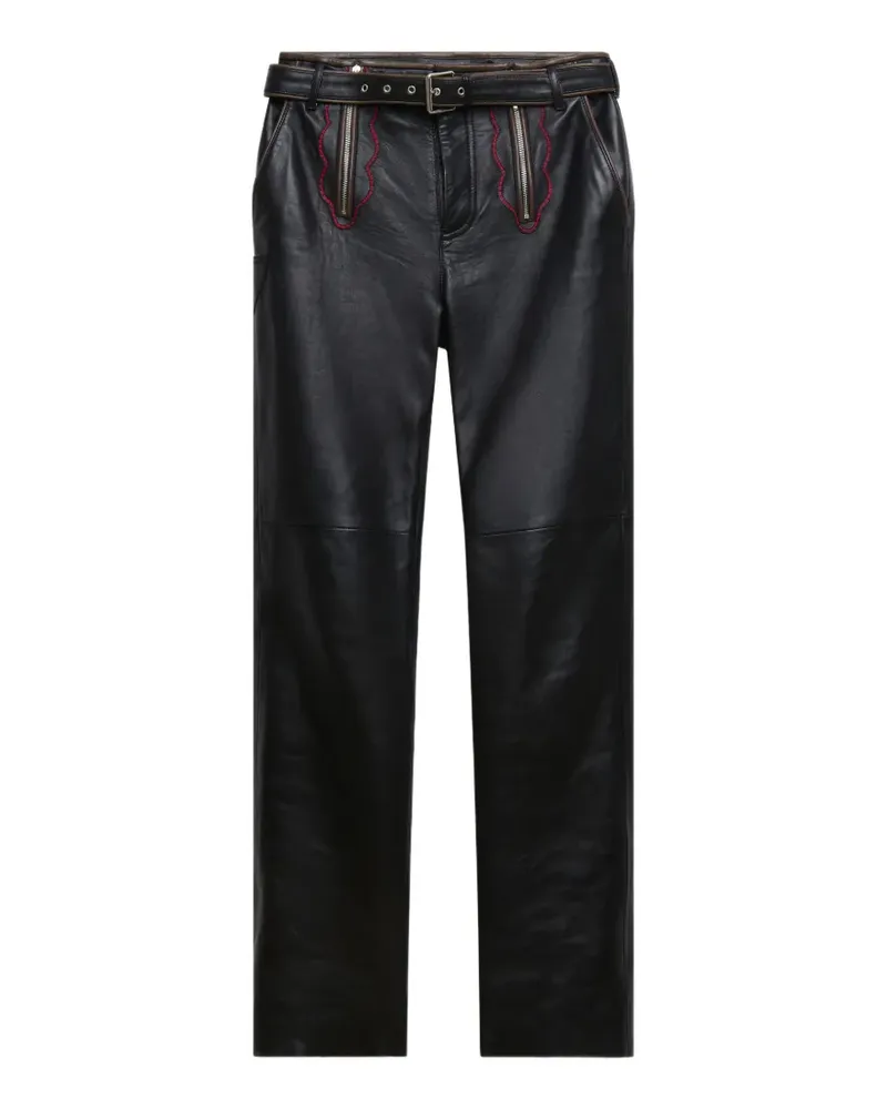 Marni Lederhose mit bestickten Einsätzen - Schwarz Schwarz