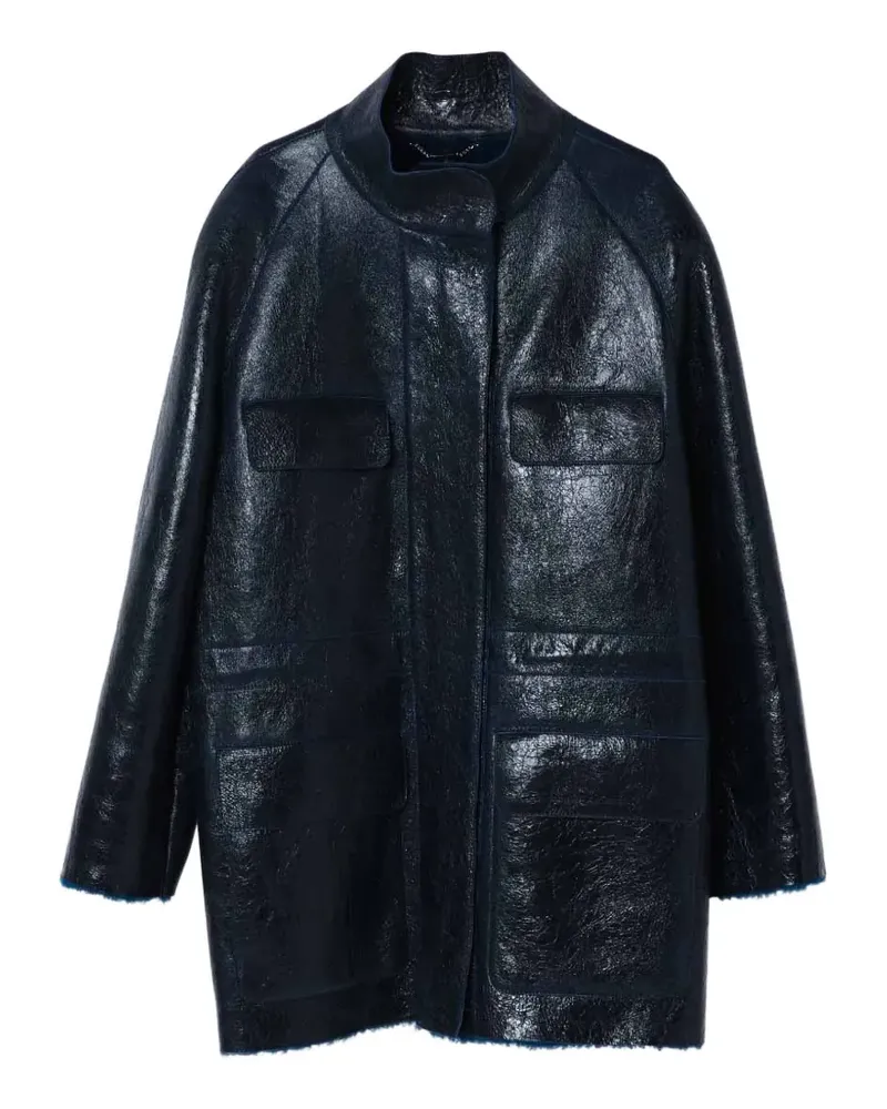Fendi crinkled-finish single-breasted leather coat - Blau Blau