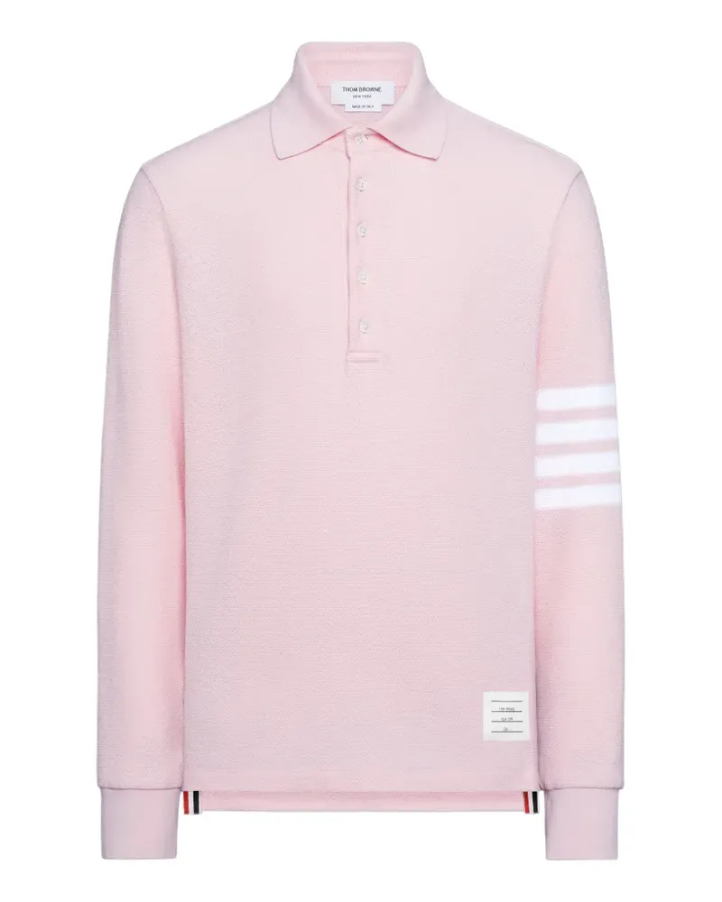 Thom Browne Strukturiertes Poloshirt mit Streifen-Logo - Rosa Rosa