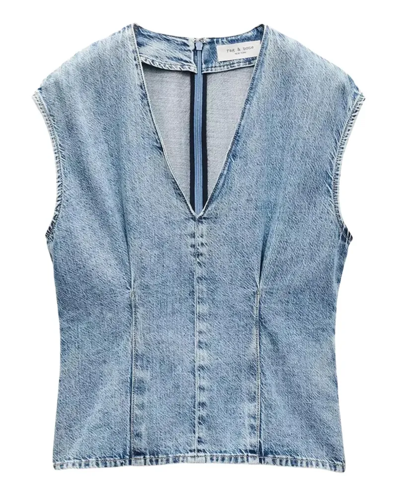 Rag & Bone Ava Jeanstop mit V-Ausschnitt - Blau Blau
