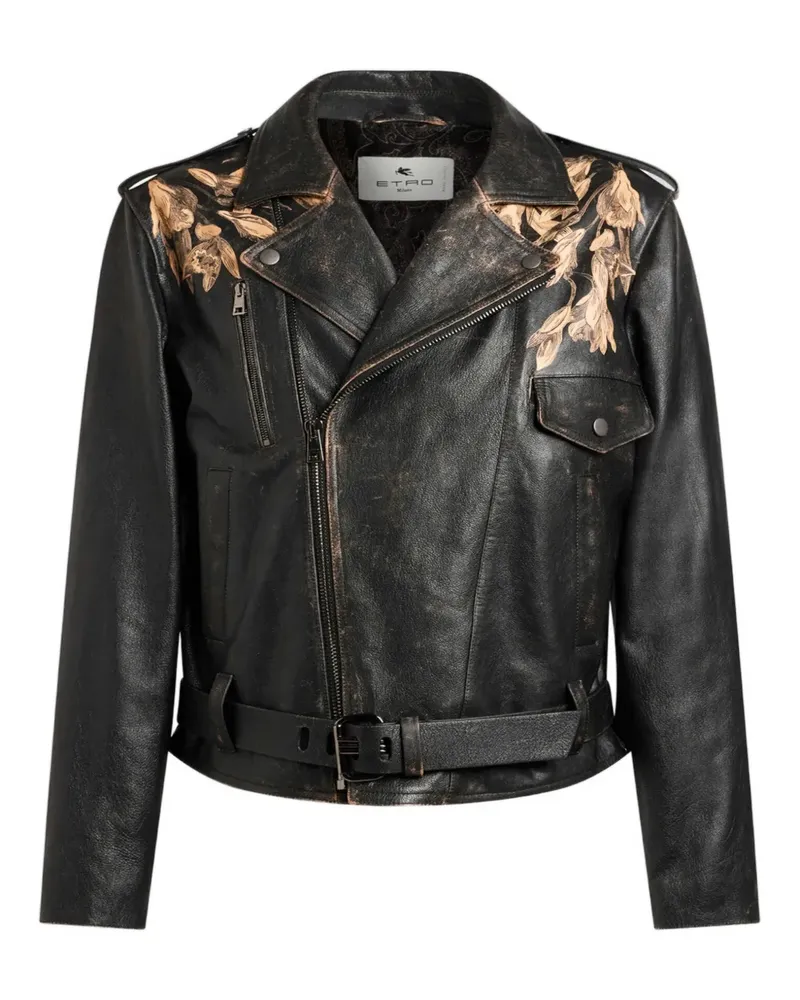 Etro leopard-print leather jacket - Schwarz Schwarz
