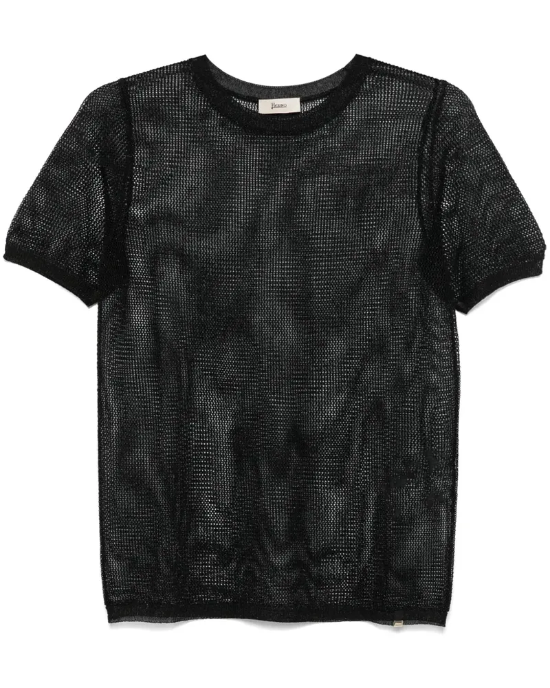 Herno T-Shirt in Lochstrick - Schwarz Schwarz