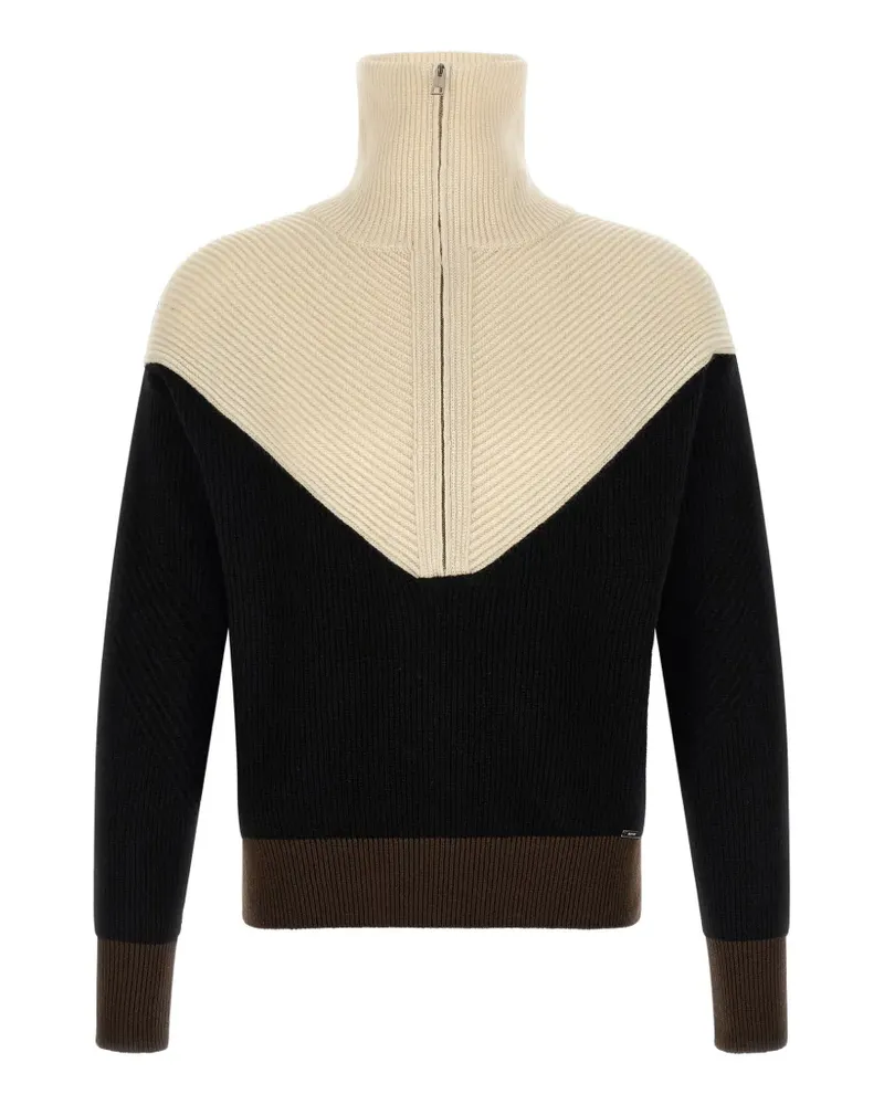 Kiton Gerippter Pullover in Colour-Block-Optik - Schwarz Schwarz