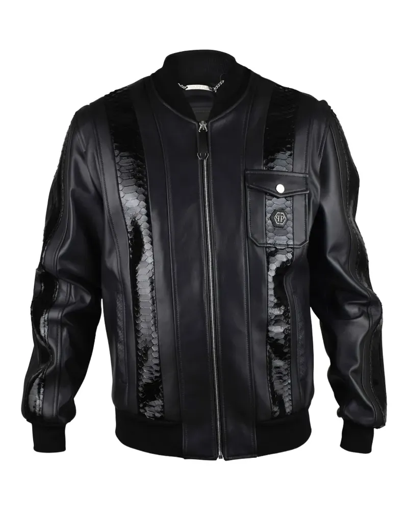 Philipp Plein python-panelled leather bomber jacket - Schwarz Schwarz