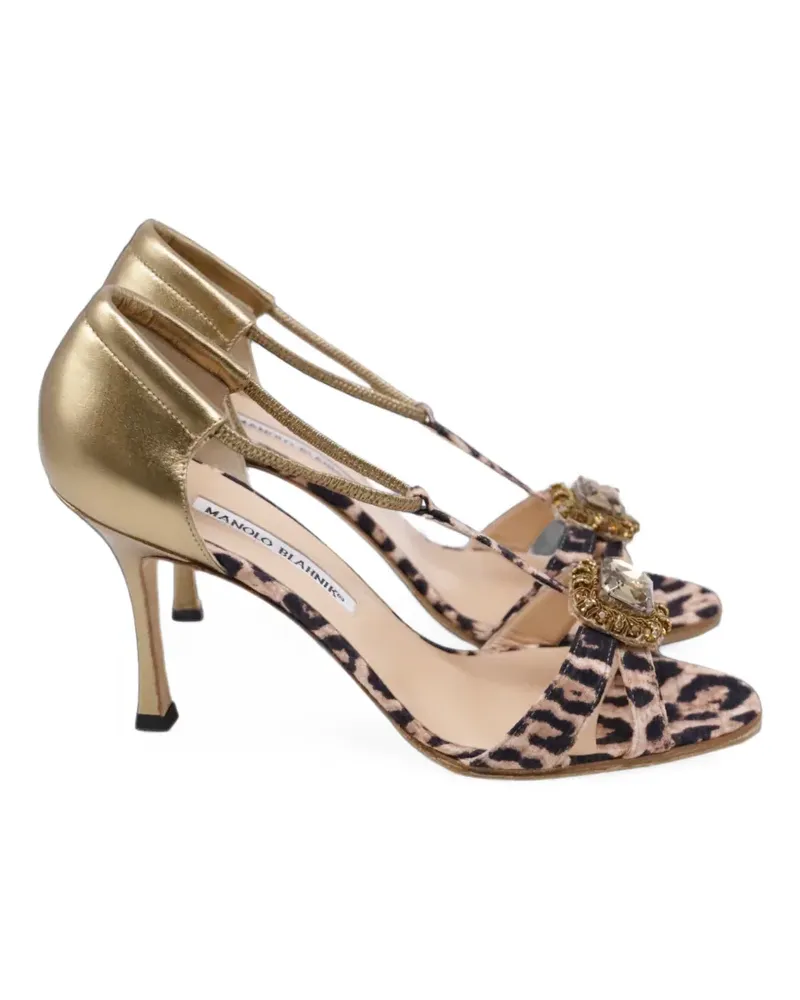 Manolo Blahnik Drina leopard crystal-embellished sandals - Braun Braun