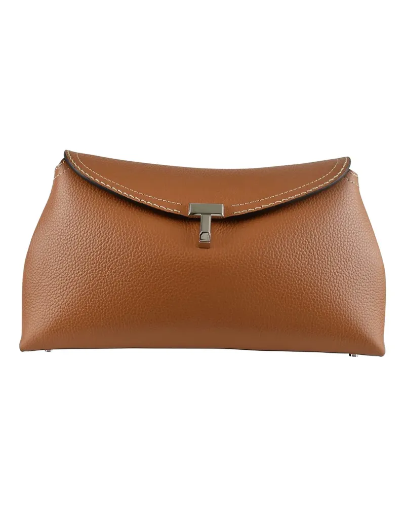 Totême T-Lock grained-leather shoulder bag - Braun Braun