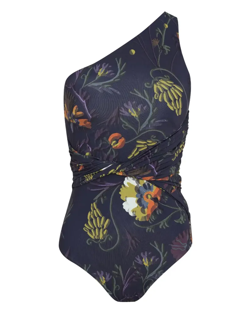BRIGITTE Asymmetrischer Badeanzug mit Blumen - Schwarz Schwarz