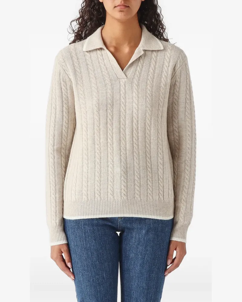 MC2 Saint Barth beige Clichy wool polo collar knit with pointelle stitch - Nude Nude