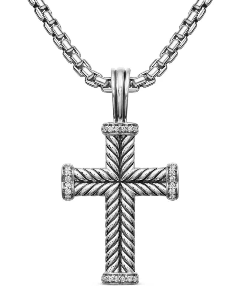 David Yurman Chevron Cross Anhänger aus Sterlingsilber mit Diamant 33,5mm Silber
