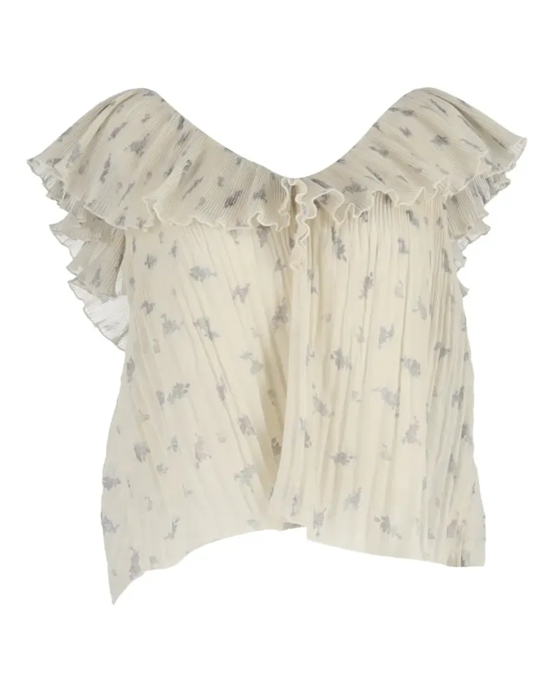 Ganni ruffled-sleeves V-neck blouse - Nude Nude