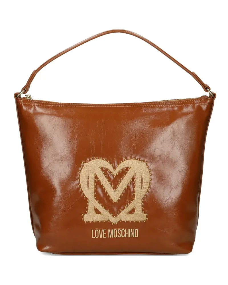 Moschino logo-plaque studded shoulder bag - Braun Braun