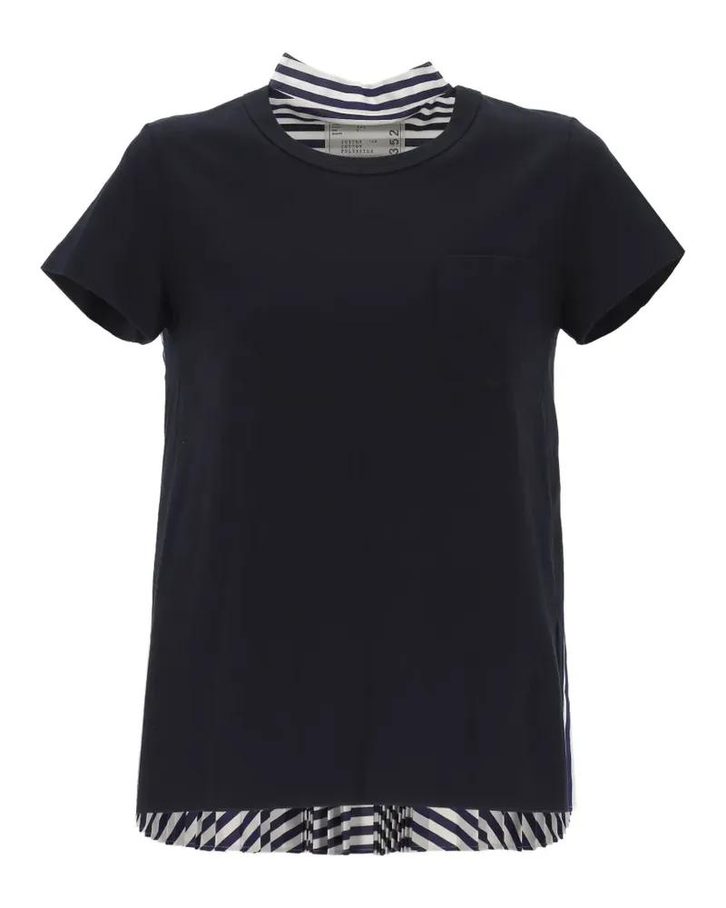 Sacai striped pleated T-shirt - Blau Blau
