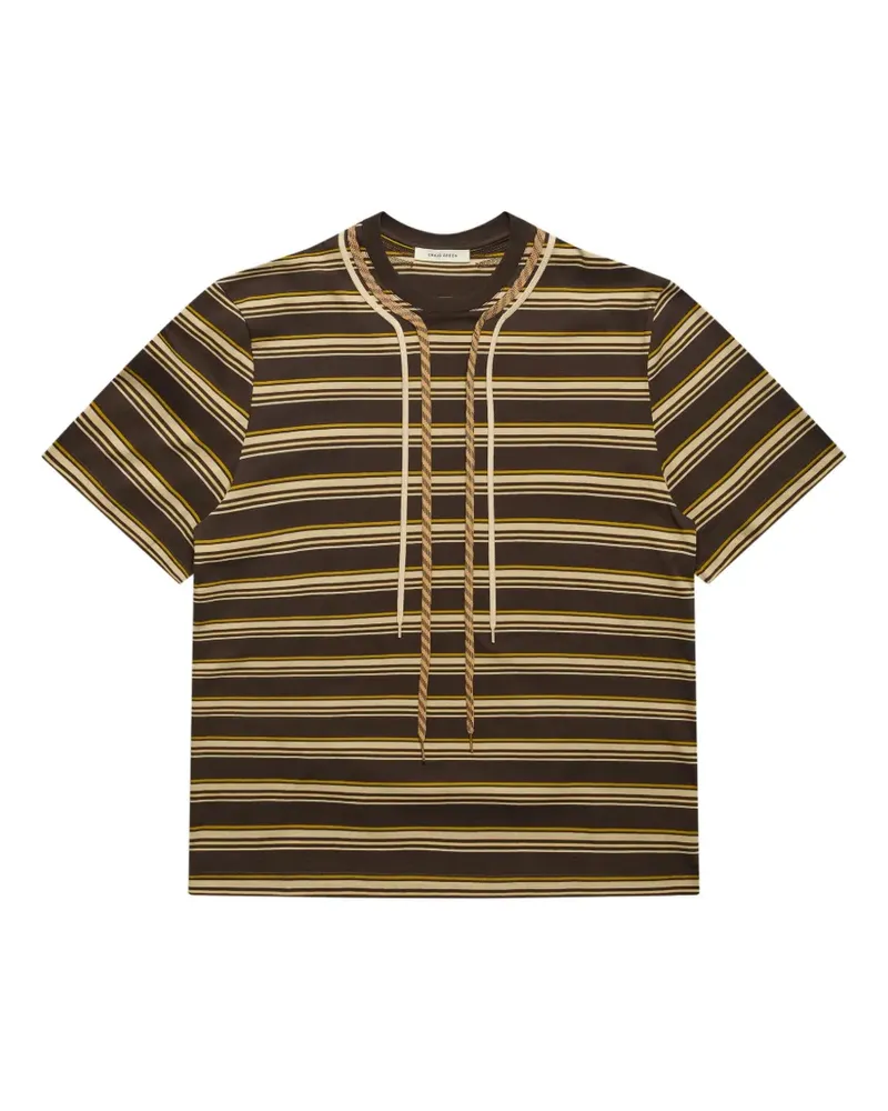 Craig Green Gestreiftes T-Shirt mit Kordeldetail - Braun Braun