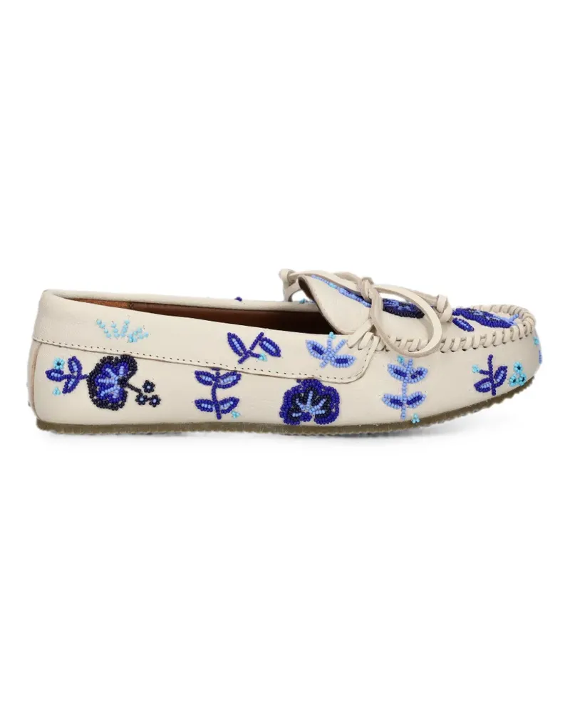 DE SIENA Arianna bead-embellished floral loafers - Nude Nude