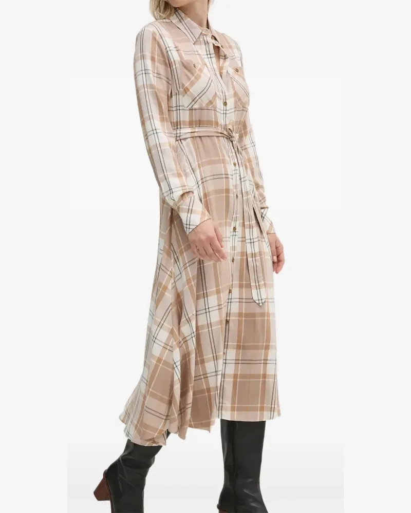 Barbour Kariertes Midikleid mit Gürtel - Nude Nude