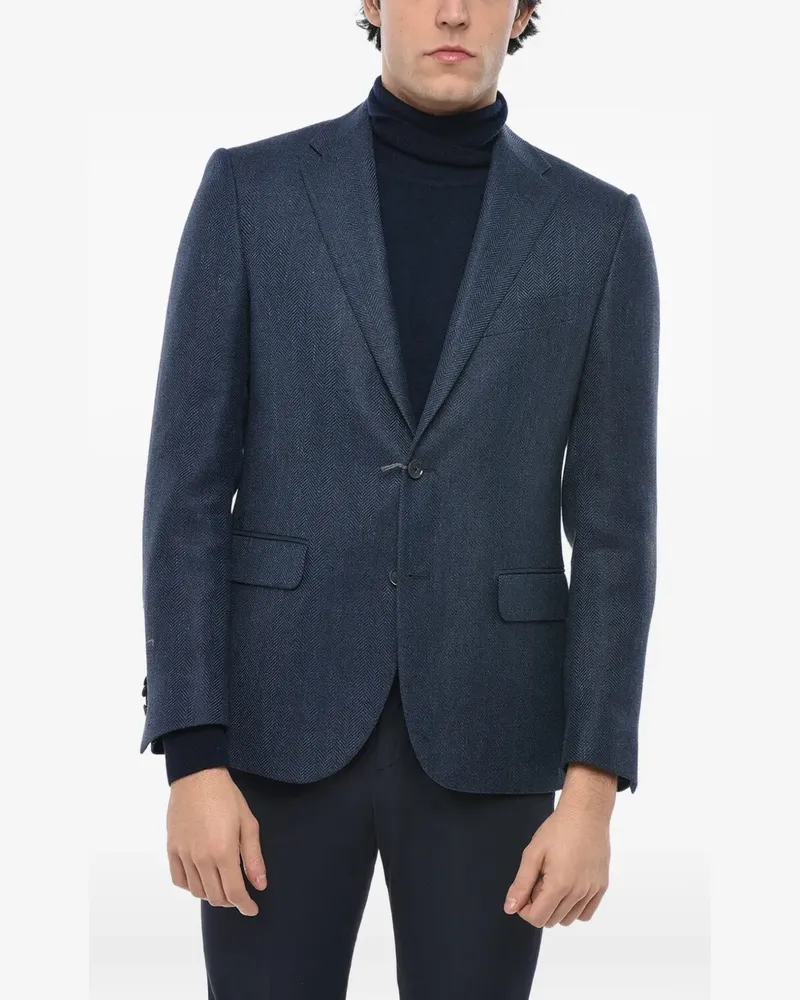 Corneliani herringbone single-breasted blazer - Blau Blau