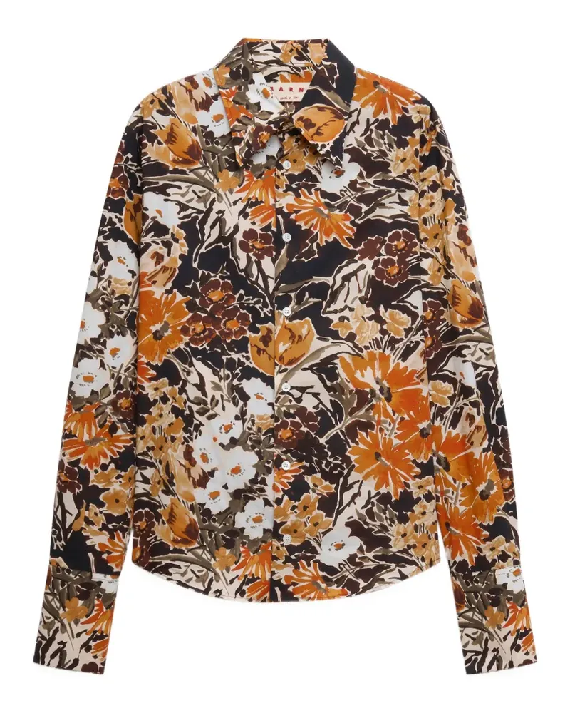 Marni Schwarzes Popeline-Hemd mit extremem Bouquet-Print Schwarz