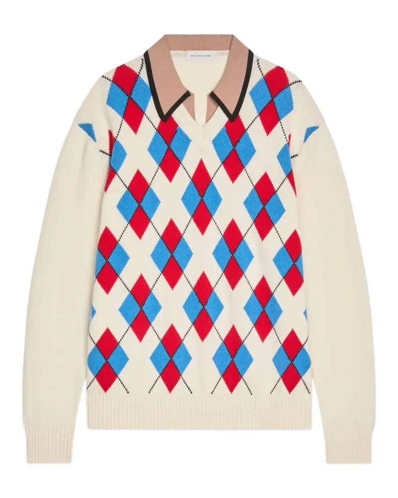 Dries van Noten argyle collared sweater - Weiß Weiß