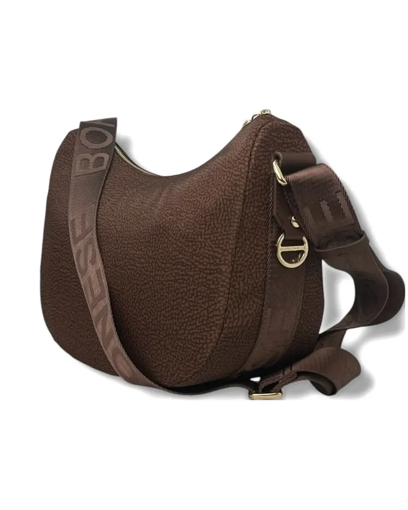 Borbonese Kleine Luna Schultertasche mit Logo - Braun Braun
