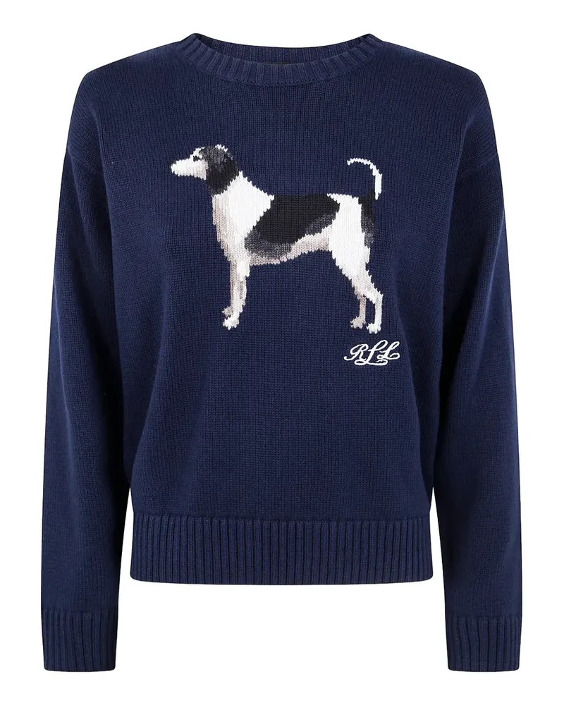 Ralph Lauren Rundhals-Pullover mit Hundestickerei - Blau Blau
