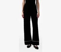 basket-weave faux-pearl-embellished trousers - Schwarz