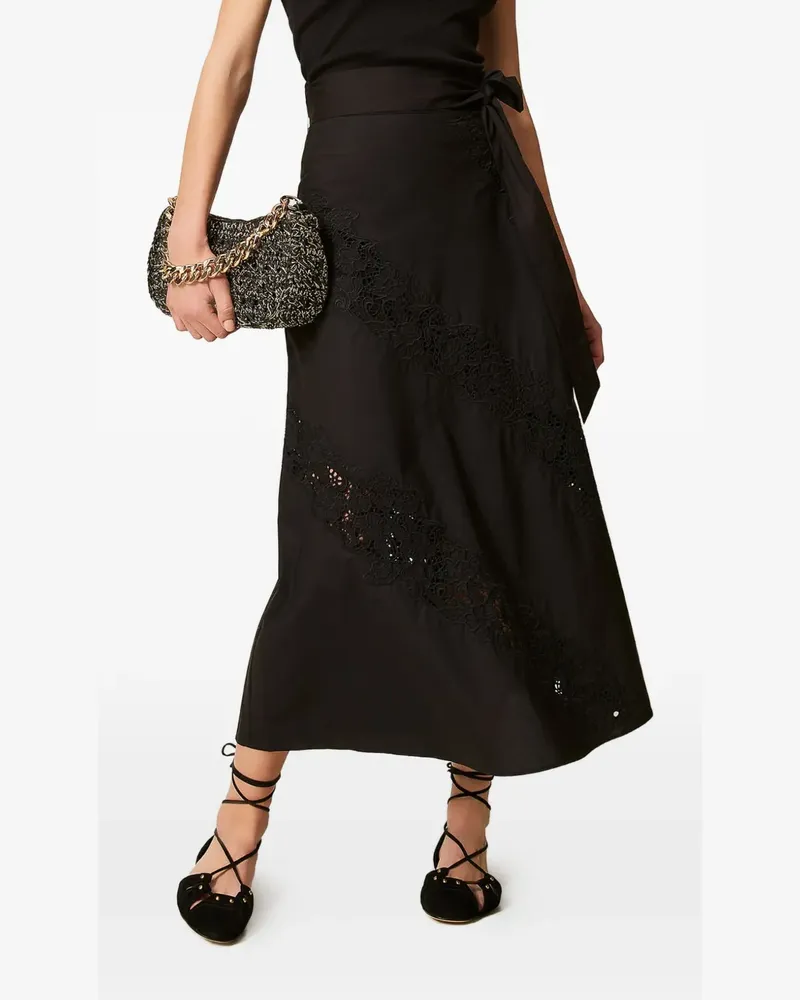 Twin-Set lace belted midi skirt - Schwarz Schwarz