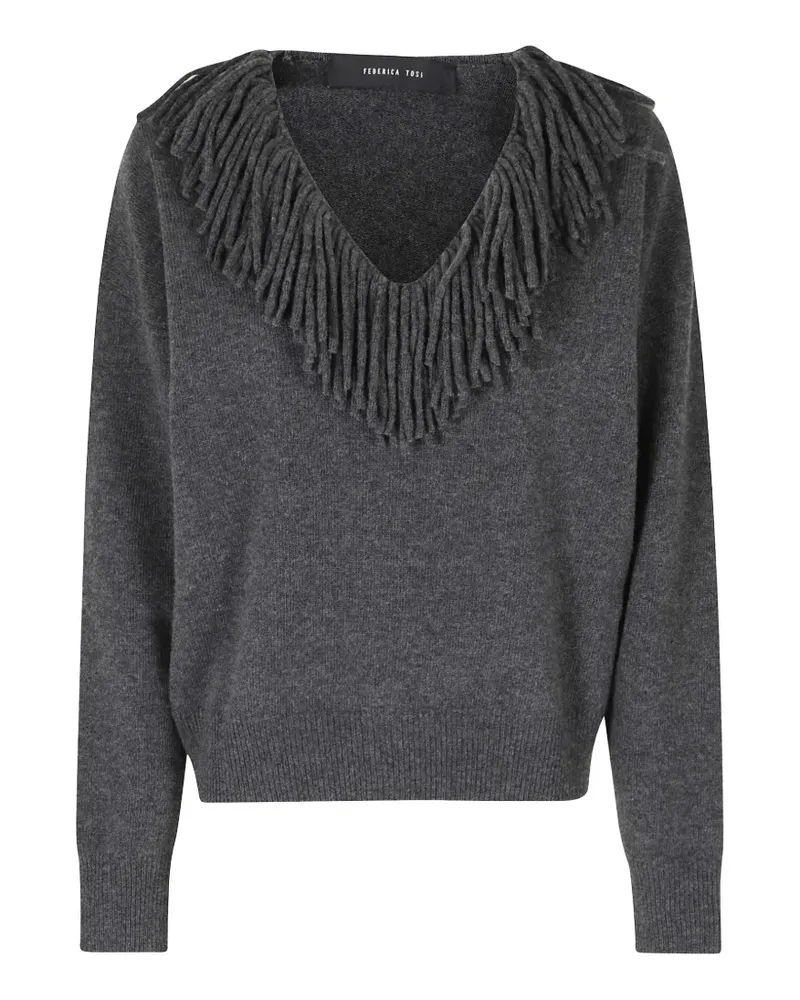 Federica Tosi fringe-trim V-neck sweater - Grau Grau