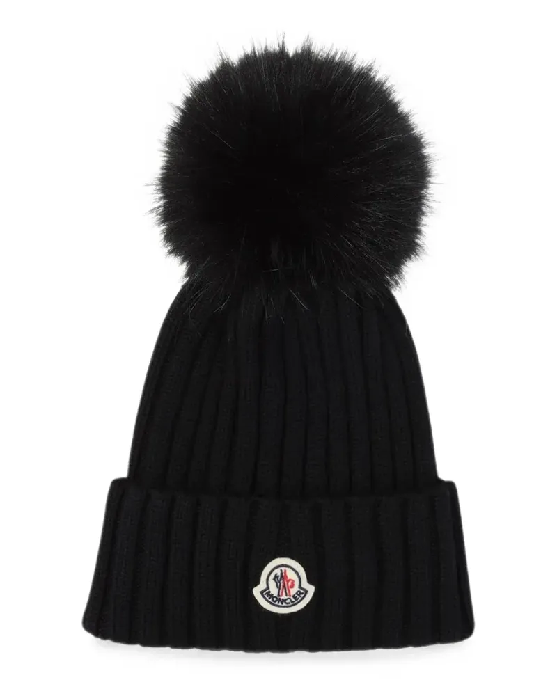 Moncler Gerippte Beanie - Schwarz Schwarz