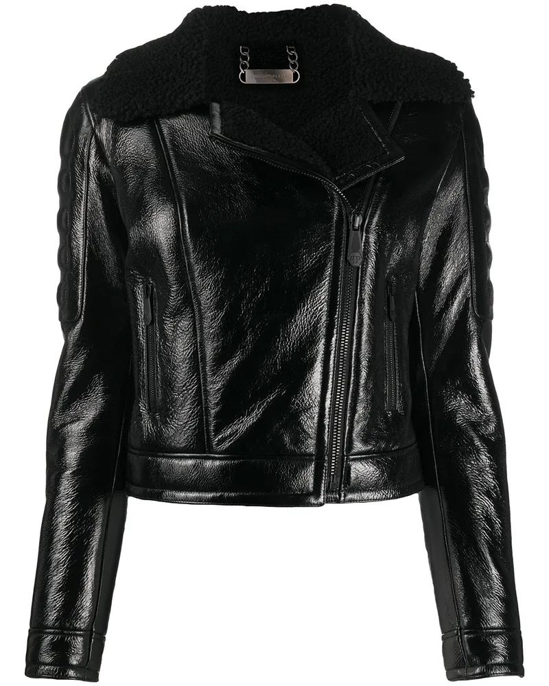Philipp Plein Jacke mit Shearling-Besatz - Schwarz Schwarz