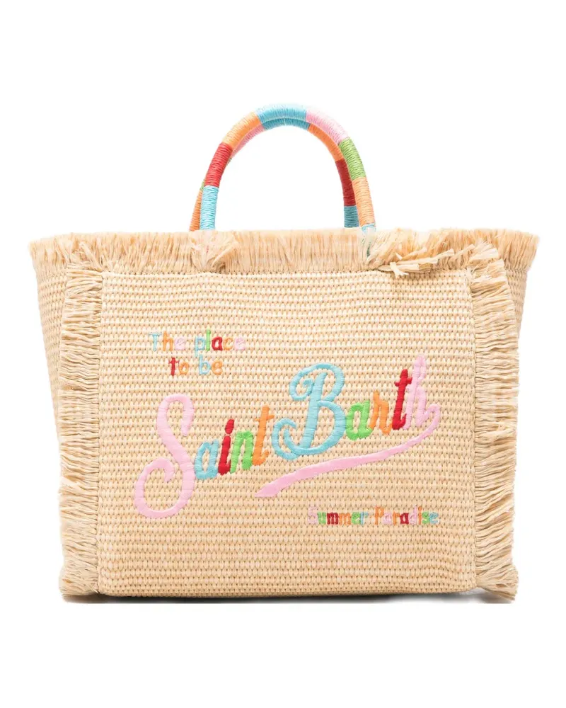 MC2 Saint Barth embroidered-logo frayed tote bag - Nude Nude
