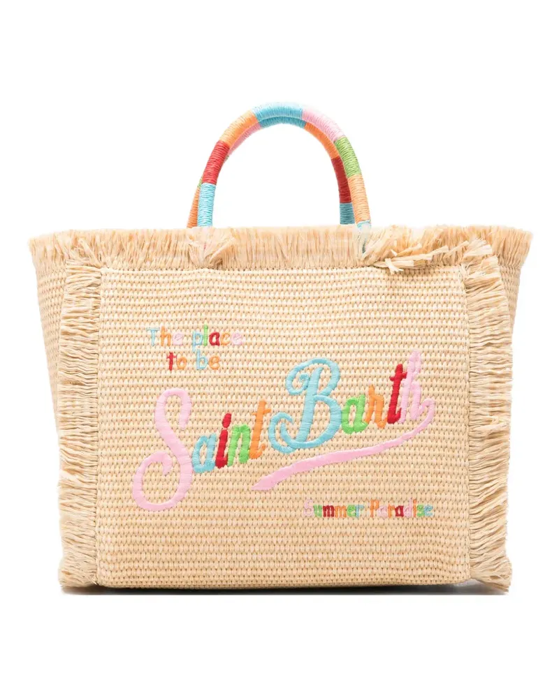 MC2 Saint Barth embroidered-logo frayed tote bag - Nude Nude