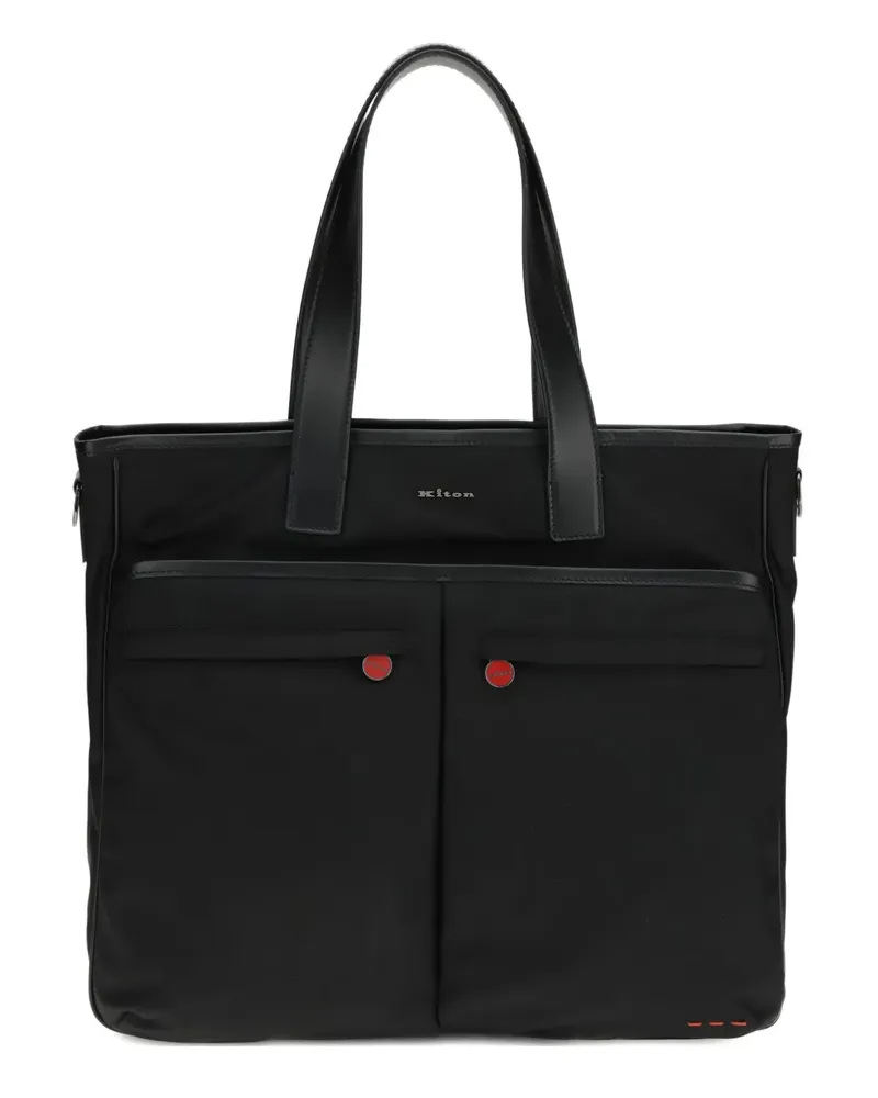 Kiton Tote Bag mit Lederbesatz - Schwarz Schwarz