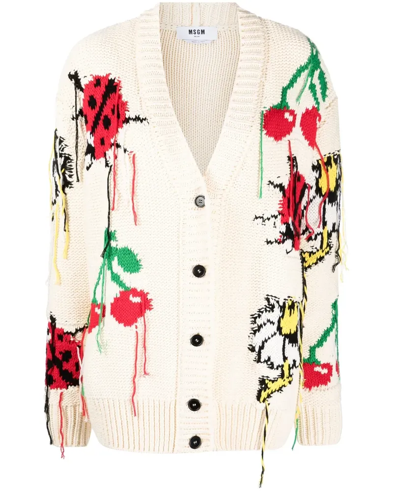 MSGM Intarsien-Cardigan mit Fransen - Nude Nude