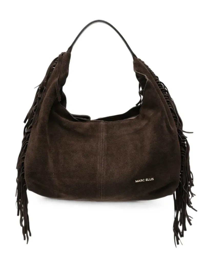 MARC ELLIS Aria fringe-trim suede shoulder bag - Braun Braun