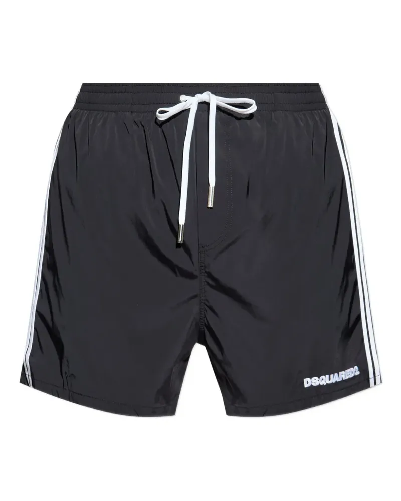 Dsquared2 Bestickte Badeshorts mit Seitenstreifen - Schwarz Schwarz
