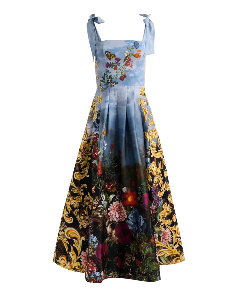 Alice + Olivia Hana Midikleid mit eckigem Ausschnitt - Blau Blau