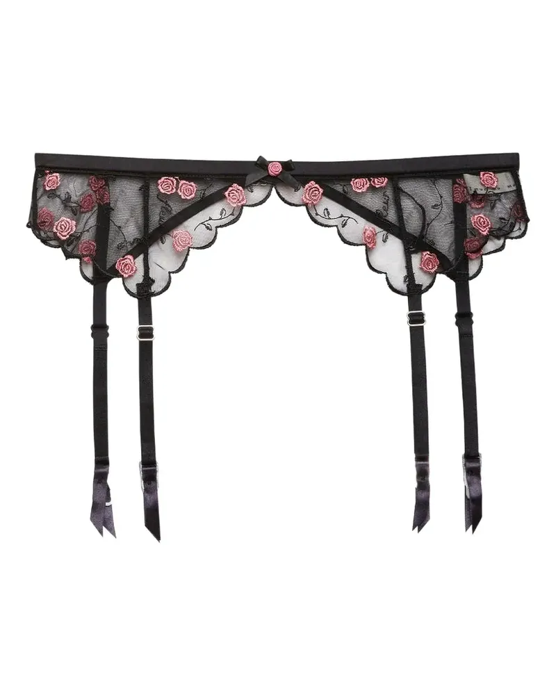 Fleur Du Mal Strumpfhalter mit Rosenstickerei - Schwarz Schwarz