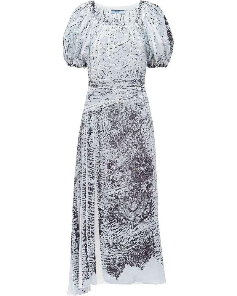 Prada Seidenmaxikleid mit Print - Grau Grau