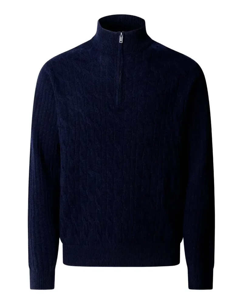 Hackett Pullover mit Zopfmuster und Viertelreißverschluss - Blau Blau