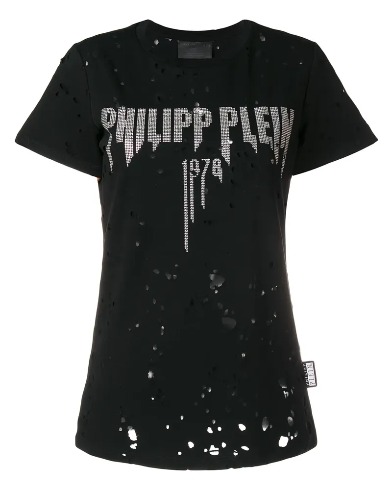 Philipp Plein T-Shirt mit Kristall-Logo - Schwarz Schwarz