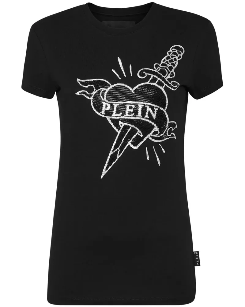 Philipp Plein T-Shirt mit Kristalllogo - Schwarz Schwarz
