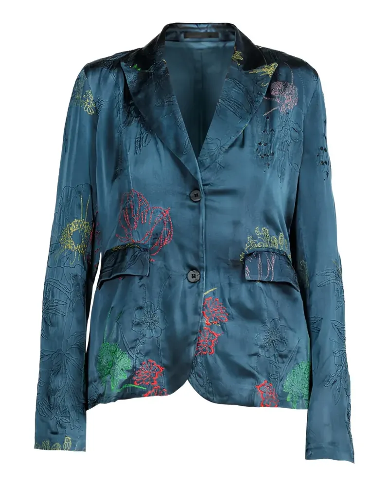 Avant Toi poppy-embroidered single-breasted blazer - Blau Blau