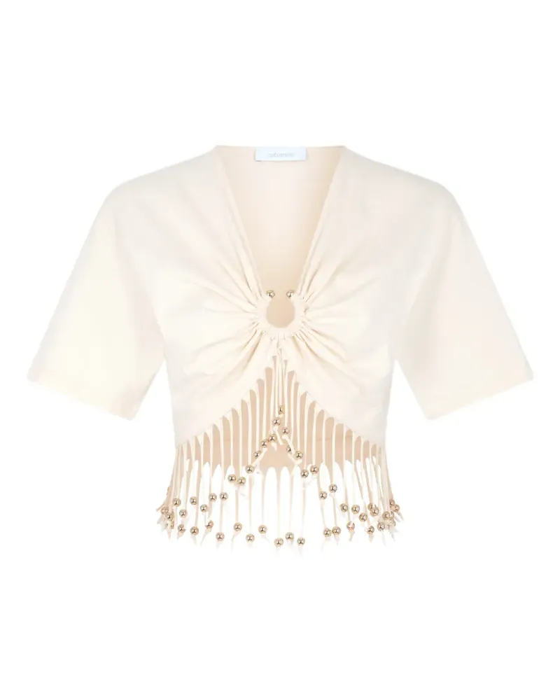 Paco Rabanne Cropped-Top mit Perlenfransen - Weiß Weiß