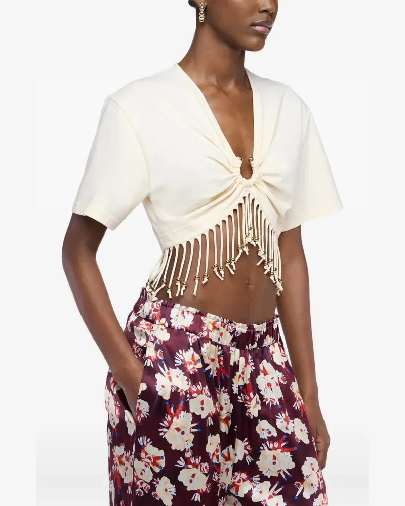 Paco Rabanne Cropped-Top mit Perlenfransen - Weiß Weiß