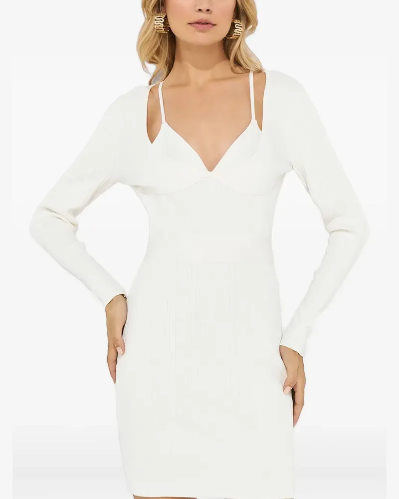 Hervé Léger long-sleeve ribbed mini dress - Weiß Weiß